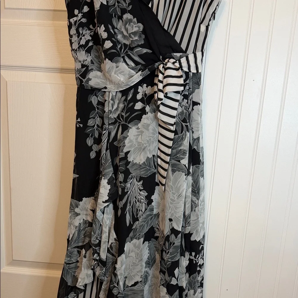 INC Women's Black Floral Stripe Printed Ruffle-trim Maxi Dress - Picture 4 of 9